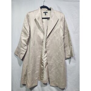 Eileen Fisher Champange Gold Long Organic Linen Blend Open Front Blazer Jacket S